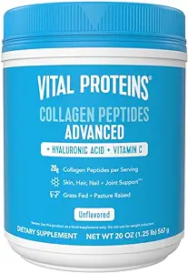 Vital Proteins Collagen Peptides Powder with Hyaluronic Acid and Vitamin C, Unflavored, 20 oz 