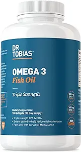 Improve Your Heart Health with Dr. Tobias Omega 3 Fish Oil
Dr. Tobias Omega 3 Fish Oil, 2000mg Triple Strength Omega 3 Supplement with 800mg EPA 600mg DHA Per Serving, Fish Oil Omega 3 Supplements for Heart, Brain & Immune Support, 180 Softgels, 90 Servings