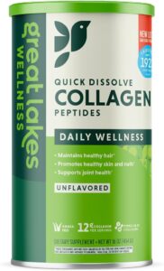 Great Lakes Wellness Collagen Peptides Powder for Skin, Hair, Nails, Joints & Digestion - Unflavored - Quick Dissolve Hydrolyzed, Non-GMO, Keto, Kosher - 16oz - Packaging May Vary