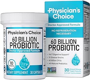 Physician's Choice Probiotics 60 Billion CFU - 10 Strains + Organic Prebiotics - Immune, Digestive & Gut Health - Supports Occasional Constipation, Diarrhea, Gas & Bloating - for Women & Men - 30ct