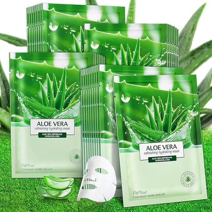 Aloe Facial Skincare Sheet Hydrating Moisturizing Revitalizing Facial Skincare Sheet for Dry, Oily, Sensitive and Tired Skin 25ml/0.8oz, Pack of 10